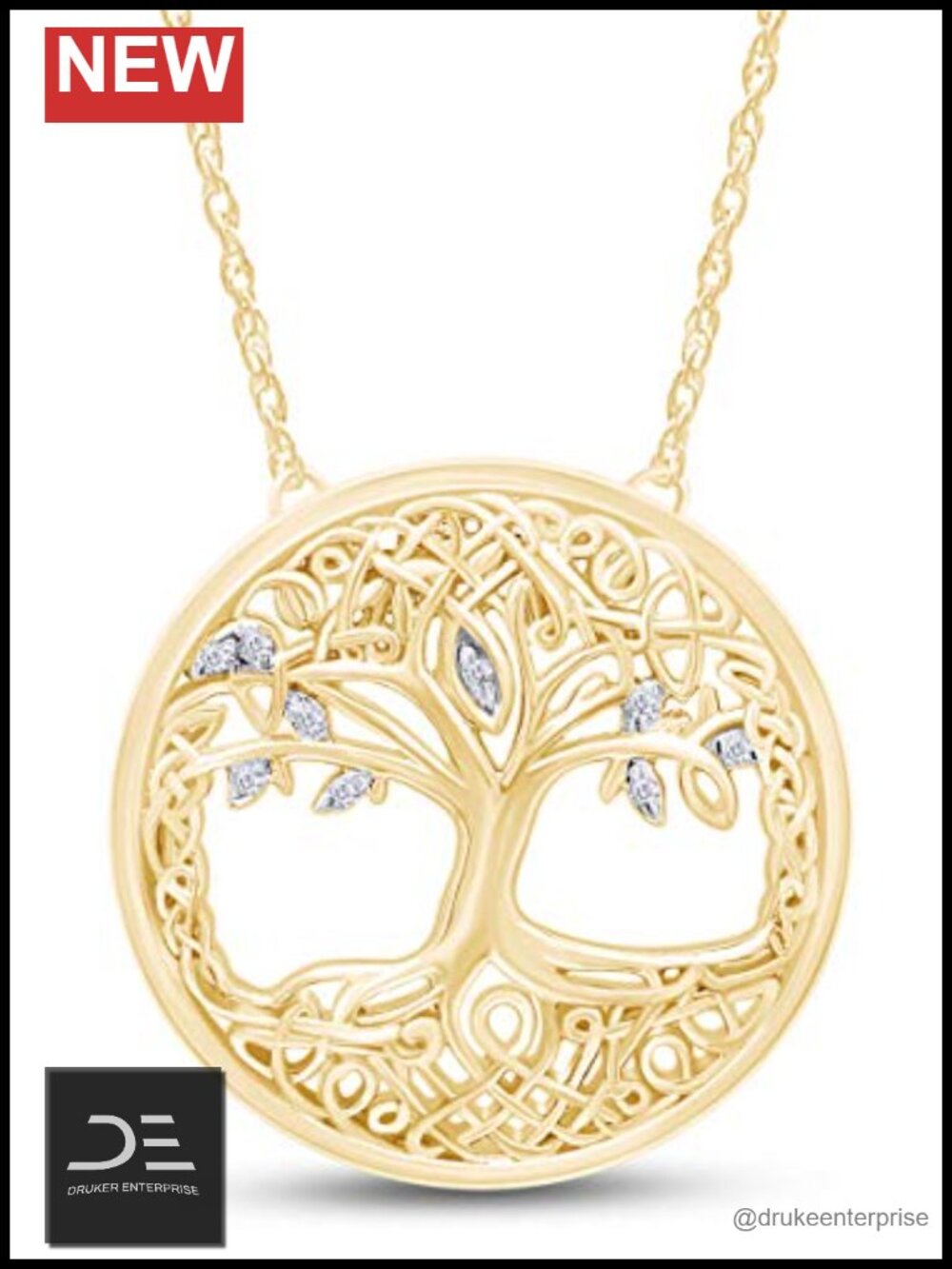14K Gold Over Sterling Silver Tree of Life Pendant Necklace with Cubic Zirconia